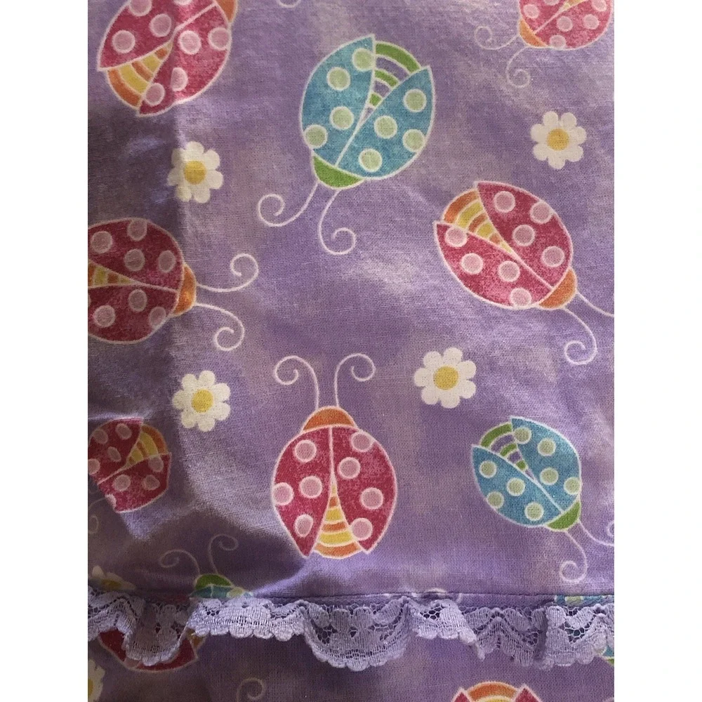 Hand Crafted‎ Pillow Case Purple Lady Bugs Flower Girls Bedroom Twin Pillow Sham